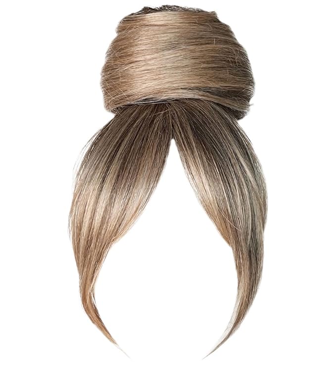 Hairuwear Hairdo Trendy Fringe and Bun Hairpiece With Fashionable Bangs and Side Piece, SS19/23 Rooted Biscuit