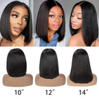 Wear and Go Glueless Bob Wig, 14 Inch, 180% Density, Human Hair, Natural Black, No Shedding, No Tangle, Adjustable Elastic Cap