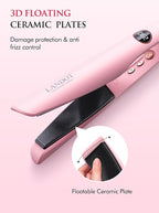 LANDOT 2-in-1 Hair Straightener and Curler - Upgrade Twist Flat Curling Iron for Sleek Straight, Bouncy Curls, Beach Waves, Tourmaline Ceramic, Dual Voltage, Adjust Temp 250-450°F for All Hair Types
