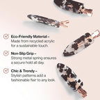 Kitsch Creaseless Hair Clips for Women - No Crease, No Bend Hair Clips for Styling, Bangs, Makeup Application, Face Wash | Recycled Acrylic - Black Terrazzo | Ideal Gifts for Women, 4pcs