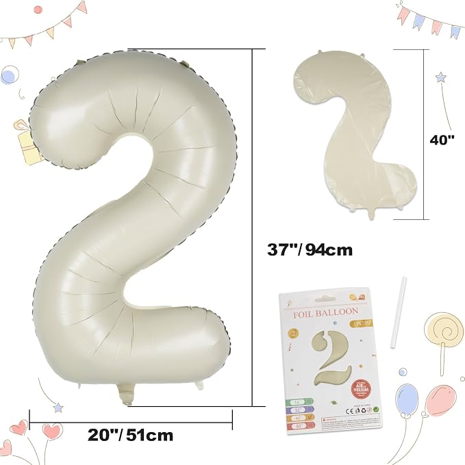 CARGEN 40 Inch Creamy White Number 2 Balloon Boho Neutral Party Decoration | - Image 3