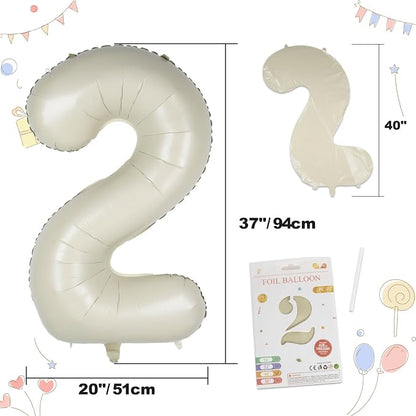 CARGEN 40 Inch Creamy White Number 2 Balloon Boho Neutral Party Decoration | - Image 3