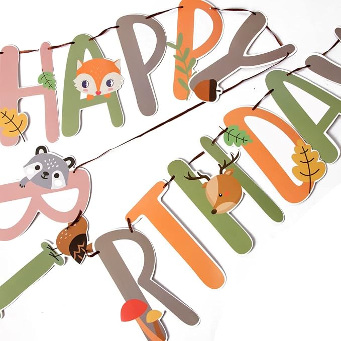 SUNBEAUTY Woodland Party Decorations Woodland Happy Birthday Banner Forest - Image 6