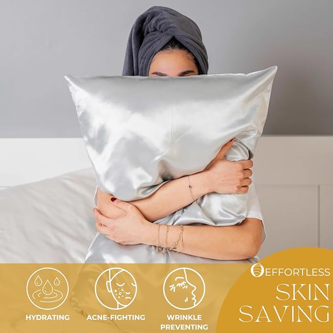 PROMEED Silk Pillowcase for Hair and Skin with Hidden Zipper, Both Sides 23 Momme Natural Real 100% Mulberry Silk Pillow Case, 1 Piece (Queen 20"x30", Light Grey)