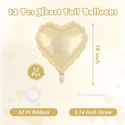 12 Pcs Light Gold Heart Balloons, 18 Inch Heart Foil Balloons Love Balloon - Image 2