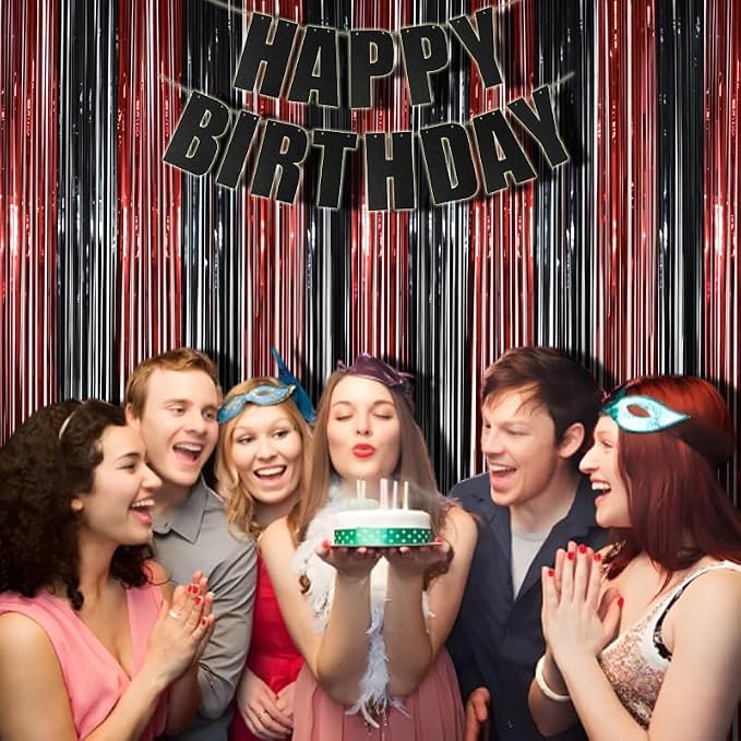 BRAVESHINE Party Streamers Fringe Backdrop | Red and Black Foil Curtain | 2 - Image 4
