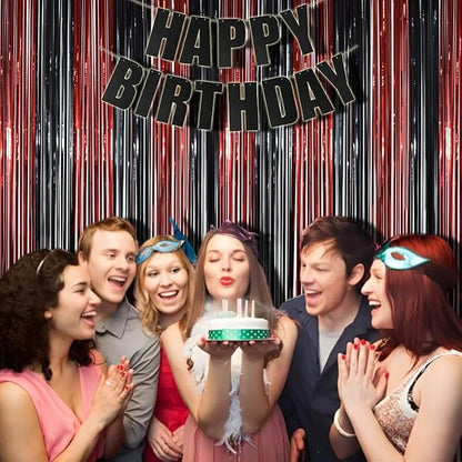 BRAVESHINE Party Streamers Fringe Backdrop | Red and Black Foil Curtain | 2 - Image 4
