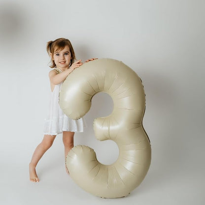 Number 3 Balloon Beige, 40 Inch Large Cream Foil 3 Helium Balloons - Image 4