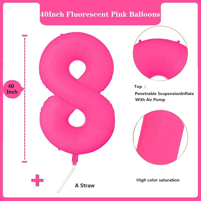 Fluorescent Rose Red Number Balloon 40 inch Giant Foil Helium Balloons Pink - Image 2