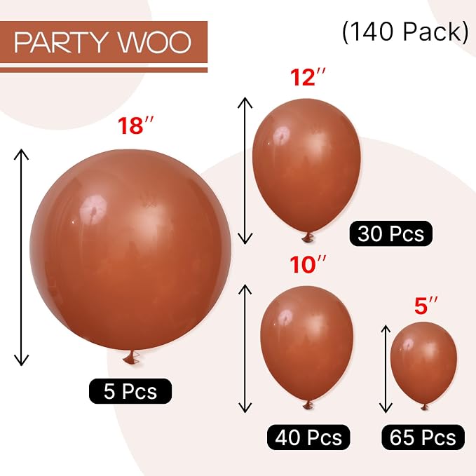 PartyWoo Dark Brown Balloons 140pcs Boho Neutral Coffee Tan Color | 18 12 10 5 - Image 8