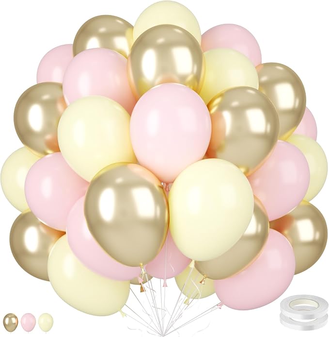 Pink Yellow Gold Balloons by BIAPIAN