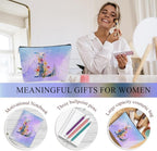 Personalized Gifts Monogrammed Birthday Gifts for Women, Mama New Mom Thanksgiving Wedding Christmas Initial 20 oz Tumbler, Makeup Bag Cup Pens Journal Notebook 6 Set, (Aesthetic Purple Flower L)