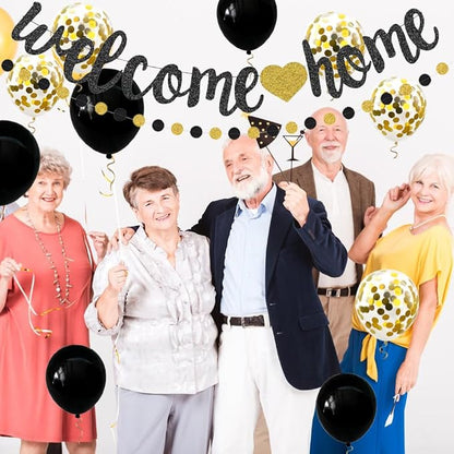 Welcome Home Decorations Set Glittery Black Gold Welcome Home Banner+2M - Image 6