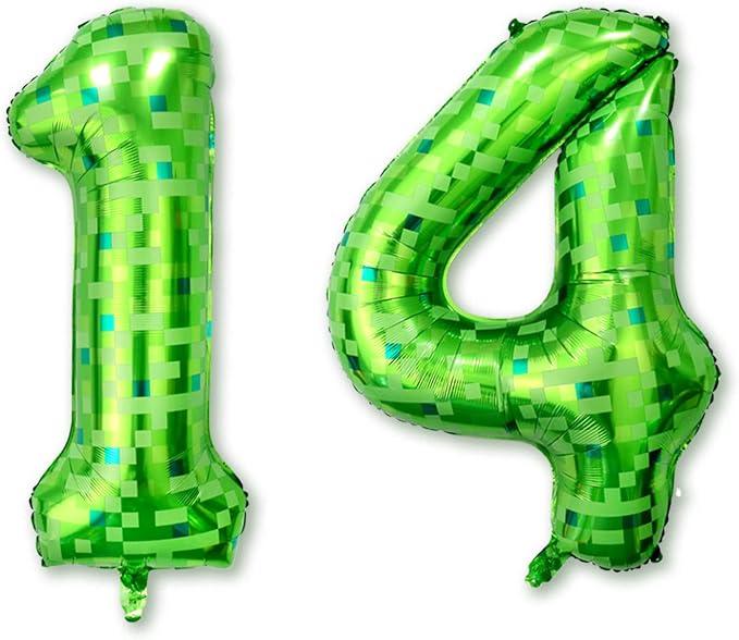 40 Inch Lime Green Pixel Number 14 Balloon, 14th Gaming Birthday Decor | Giant by Unknown