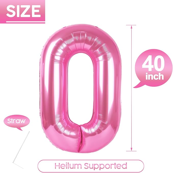 0 Balloon - Pink Birthday Number Balloons, 40 Inch Decorations Men Women | Pink - Image 5