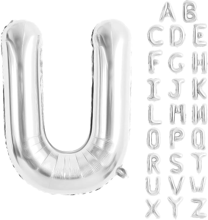Silver Letter Balloons 40 Inch Large Alphabet Balloon Letter U | Foil Mylar Big by YUNSHANGMO