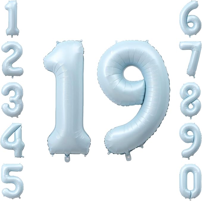 Baby Blue Number 19 Balloon 40 Inch, Sky Pastel Foil Digits Party Supplies | by Unknown