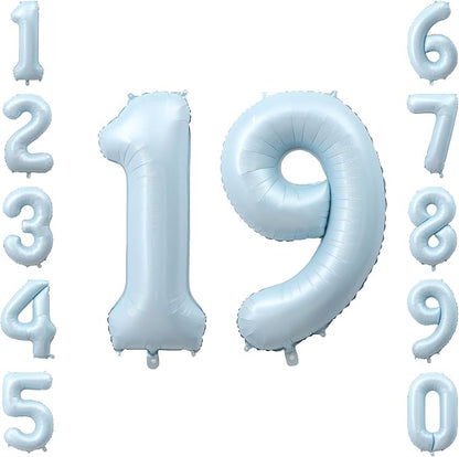 Baby Blue Number 19 Balloon 40 Inch, Sky Pastel Foil Digits Party Supplies | by Unknown