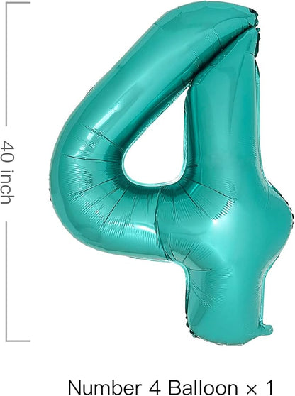 Teal Number 4 Balloons 40 Inch Large Turquoise Blue Foil Balloons - Image 2