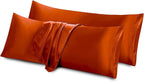 Aormenzy Satin Body Pillow Cover Set of 2, 20x54 Inches Burnt Orange Body Pillow Case for Adults, Silky Soft & Cooling Body Pillow Pillowcase with Envelope Closure