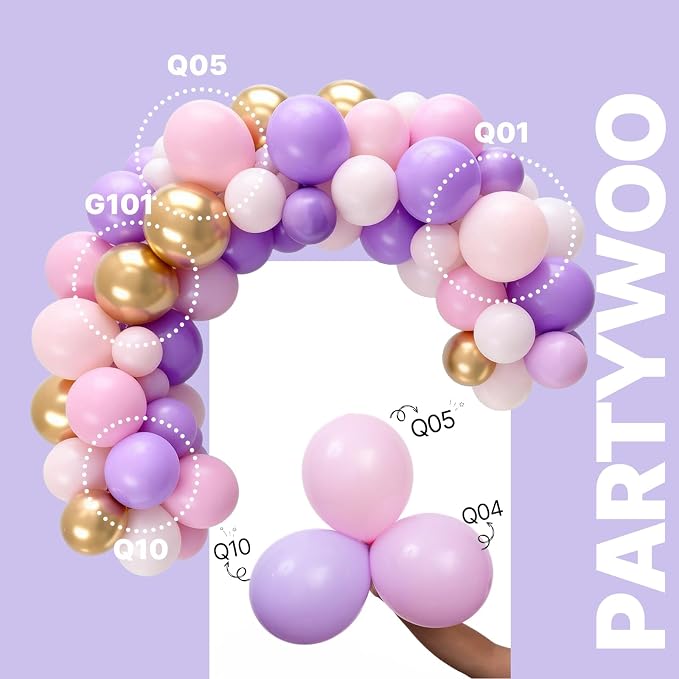 PartyWoo Pink Purple and Gold Balloons 66pcs Baby Pink Purple Gold Balloons | - Image 3