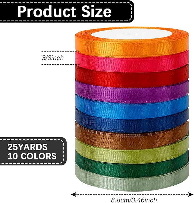 Assorted Ribbons for Flower Bouquet 10 Rolls 250 Yards 3/8 Inch Ribbon for Gift - Image 2
