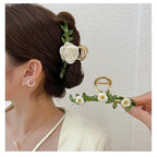 Large Metal Camellia Hair Claws for Women - 2Pcs Sweet Retro Non-Slip Butterfly Leaf and Flower Jaw Clips, Cute Big Hair Accessories