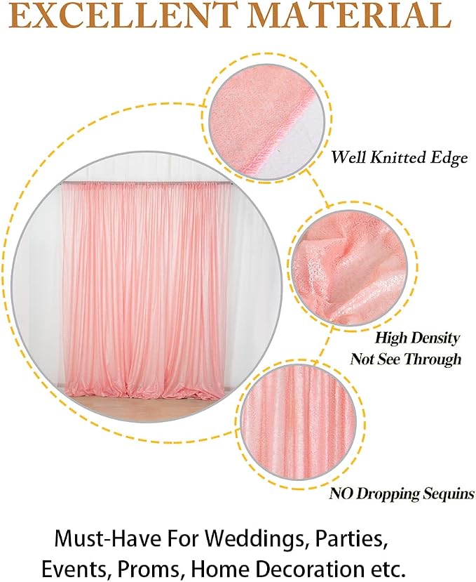 ShinyBeauty Sequin Backdrop 8ftx10ft Baby Pink Sequins Fabric Drapes Sparkle - Image 4