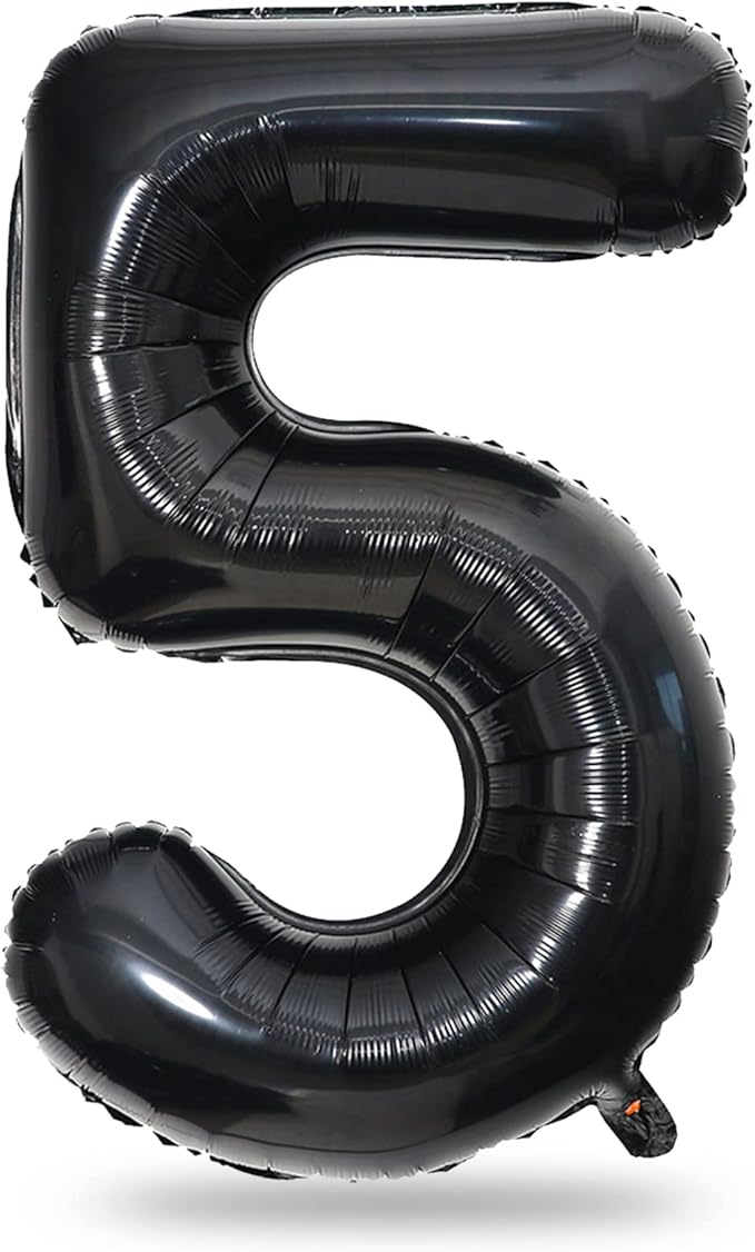 Black 5 Balloons, 40 Inch Large Foil Number Balloons Set 0-9, Self Inflating by Lingqiang