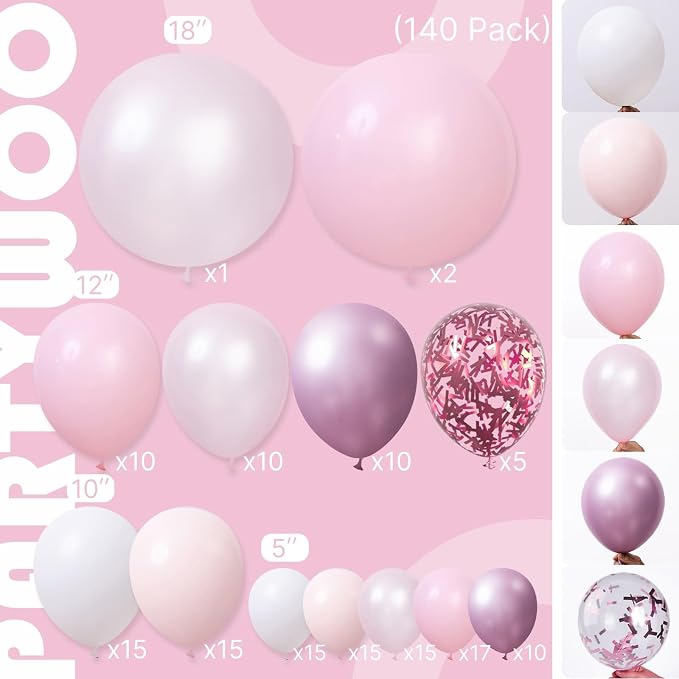 PartyWoo Light Pink Balloon Arch Kit 142pcs Baby Pink Balloons | Pastel Pale - Image 2
