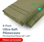 King Pillow Cases Set of 8 - Ultra Soft Hotel Quality Pillowcase Covers - Comfy. Cozy & Wrinkle Free - Shrink, Stain and Fade Resistant - Machine Washable Pillow Protectors - 8 Piece Set - Sage Green