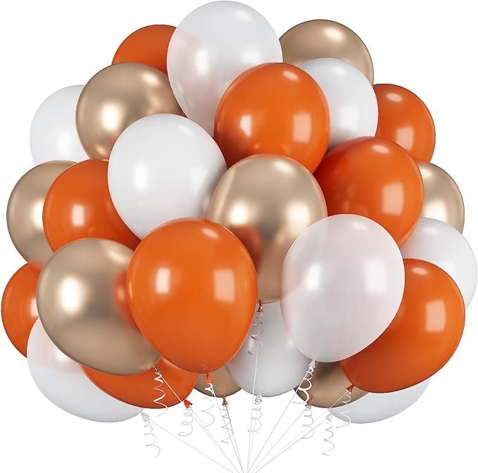 Orange Gold Balloons, 12 Inch Burnt Orange White Balloons by Paeyeq