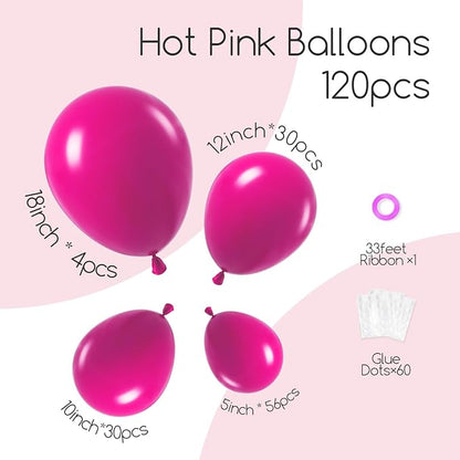 Awenztech 122pcs Hot Pink Balloon Arch Kit, 18 12 10 5 inch Hot Pink Latex - Image 2