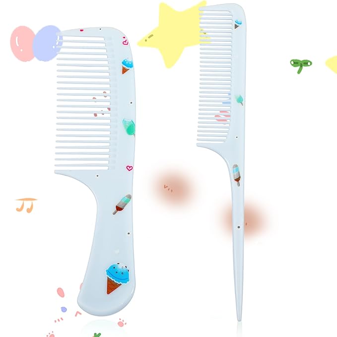 Toddler Comb Set, Small Cute Fine Tooth Baby Comb & Rat Tail Comb for Hair Styling, Blue Mini Toddler Hair Comb Plastic Parting Combs, Anti-Static Hairdressing Comb for Baby Girl Wet Dry Hair (2Pcs)