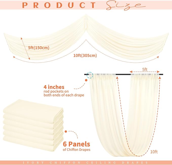 6 Panels Beige Ceiling Drapes for Wedding Ceiling Drapes 5ftx10ft Wedding Arch - Image 2