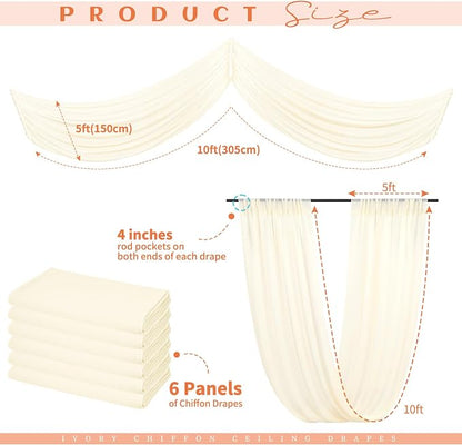 6 Panels Beige Ceiling Drapes for Wedding Ceiling Drapes 5ftx10ft Wedding Arch - Image 2
