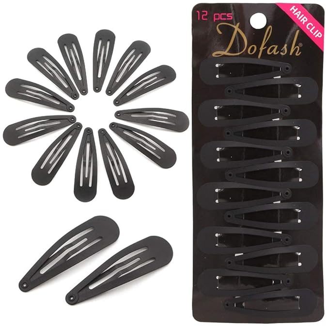 Dofash 12PCS Snap Hair Clips For Women-Non Slip & Metal Hair Barrettes, 5cm 2'' Small Clips For Thin & Fine Hair, Matte finished black