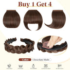 SARLA Braided Headband with 3 Detachable Clip in Bangs Fringe Hairpieces Fake Synthetic Hair Band Bangs for Women Chocolate Multi