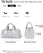 Compact Sports Gym Bag for Women and Men, Cute Mini Duffle Bag with Wet Pocket & Shoes Compartment, Personal Item Travel Workout Bag, 16"-Small, Grey