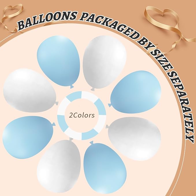 412Pcs Blue and White Balloon Arch Kit, 18 12 10 5 Inch Different Size Light - Image 4