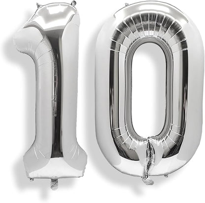 AULE 40 Inch Silver 10 Balloon Number Foil 0-9 Birthday Big Numbers | Birthday by AULE