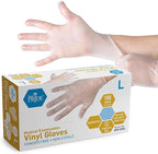 MED PRIDE Medical Vinyl Examination Gloves (Large, 100-Count) Latex & Rubber Free, Ultra-Strong, Clear Disposable Powder-Free Gloves for Healthcare & Food Handling Use