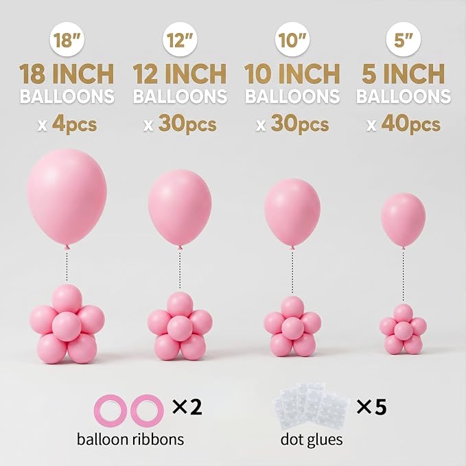 104pcs Pastel Pink Balloons Garland Arch Kit, 18 12 10 5 Inch | Different Size - Image 2
