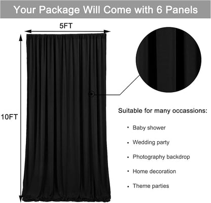 30ft x 10ft Wrinkle Free Black Backdrop Curtain - Image 6