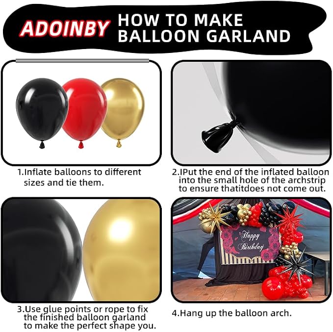 Red and Black Gold Balloon Arch Kit - Image 3