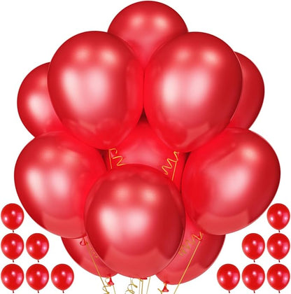 120 Pack Pearl Red Balloons, Bright 12 inch Royal Red Latex Party Balloons by Qikoolaa