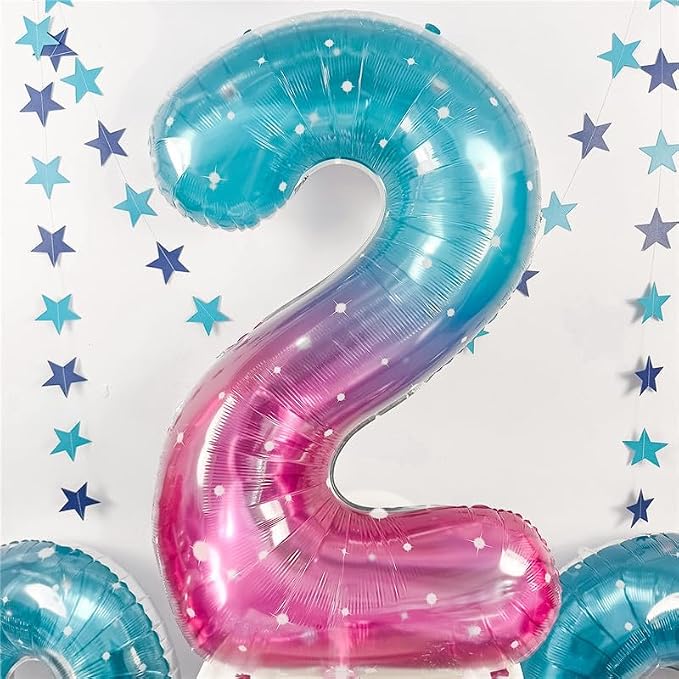 Mermaid 2 Balloons, 40 Inch Giant Rainbow Starry Helium Mylar Foil Number 0-9 - Image 3