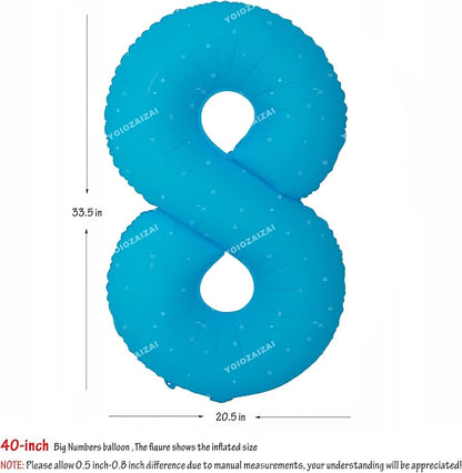 40IN Blue Birthday Number 8 Balloon Fluorescent Blue Helium Foil Balloon | - Image 2