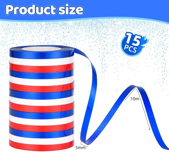 15 Rolls Patriotic Ribbons Red White Blue Curling Ribbon Balloon String Roll - Image 2