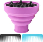 Universal Foldable Hair Dryer Diffuser, Travel Hair Dryer Diffuser Attachment with Comb, Portable Hairs Diffusers Blow Dryers Attachment for Natural Thick Hairs(Color:Purple)